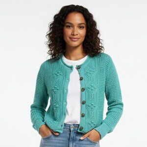 Heartloom Teal Knit Bobble Cropped Cardigan Size XS